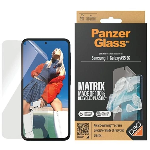Protective Film for Samsung Galaxy A55 5G PanzerGlass Matrix Ultra-Wide Fit D3O with Aligner