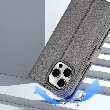 Kožené puzdro Dux Ducis Lawa pre iPhone 15 Pro Max s MagSafe – sivé