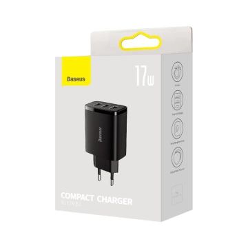 Baseus Compact 3x USB typ A 17W nástenná nabíjačka čierna