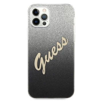 Guess GUHCP12MPCUGLSBK iPhone 12/12 Pro 6,1" čierne/čierne pevné puzdro Glitter Gradient Script
