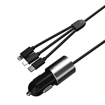 Dudao 3v1 USB nabíječka do auta 3,4 A vestavěný Lightning / USB Type C / micro USB kabel černý (R5ProN černý)