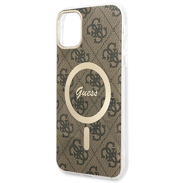 Zestaw Guess GUBPN61H4EACSW Case Charger iPhone 11 6,1" pevné puzdro 4G MagSafe Print brązowy/brown