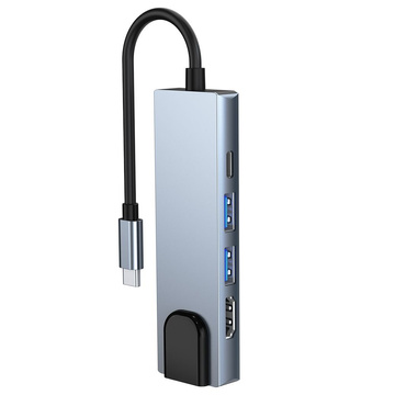 Hub adaptér USB V3-HUB 5w1 USB-C sivý