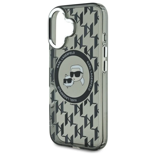 Etui Karl Lagerfeld do iPhone 16 6.1" Czarne MagSafe IML Monogram Karl&Choupette Head
