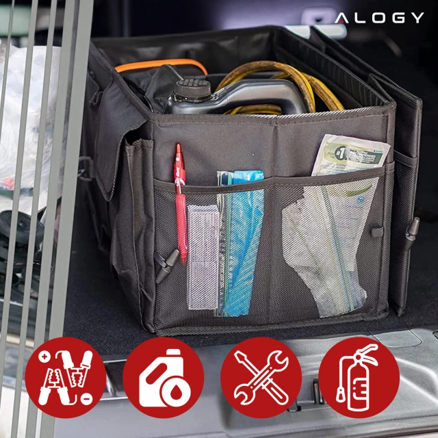 Kofferraum-Organizer, Aufbewahrungstasche für großen Kofferraum, Schwarz, XXL, Alogy-Hardcover