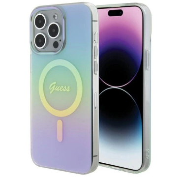 Etui Guess GUHMP15LHITSQ pro iPhone 15 Pro 6,1" turkusově/tyrkysové pevné pouzdro IML Iridescent MagSafe