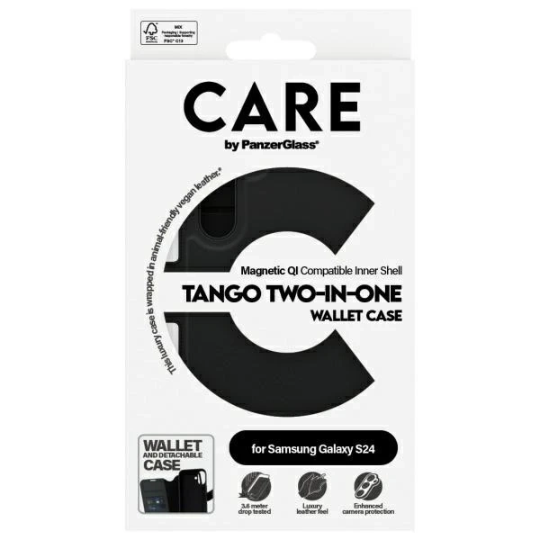 Puzdro pre Samsung Galaxy S24 CARE od PanzerGlass Feature Tango Wallet 2v1 čierne