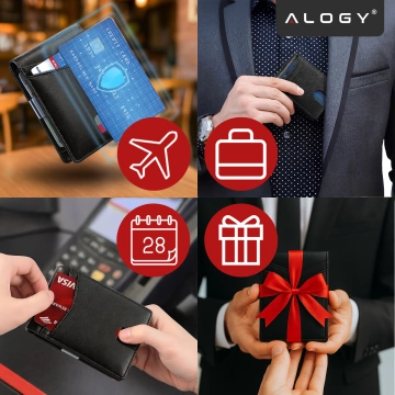 RFID Wallet Protective Case Blocking Signal for Cards Documents Thin Alogy Small Men's Women's Wallet Black