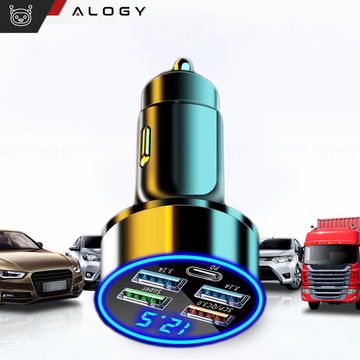 Car charger 4x USB QC 3.0 USB C PD 20W LED fast powerful 250W for Alogy Car phone black