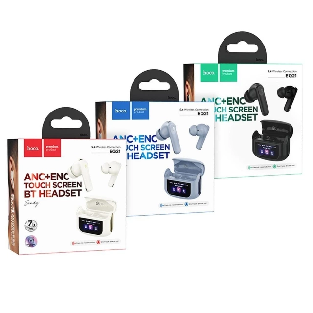 Slúchadlá TWS Hoco EQ21 ANC ENC Bluetooth 5.4 LED modré