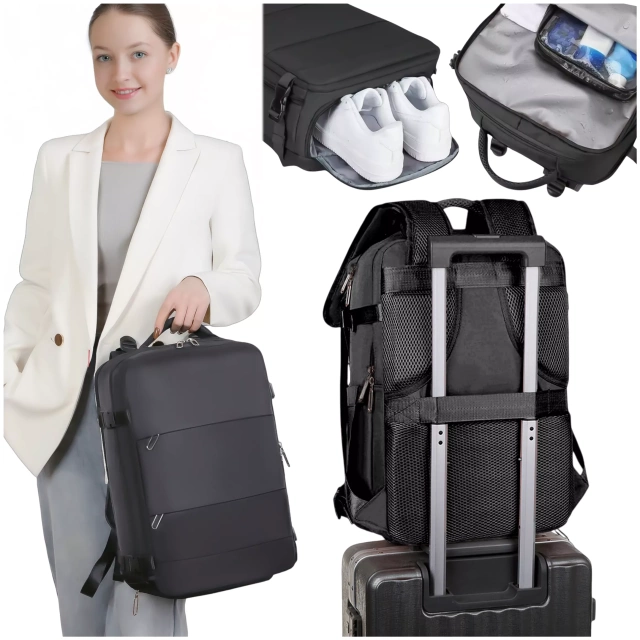 Alogy Unisex Schwarz Herren Damen Reise-Laptop-Rucksack für Koffer Gepäck für Flugzeug Arbeit Schule 45x30x20cm