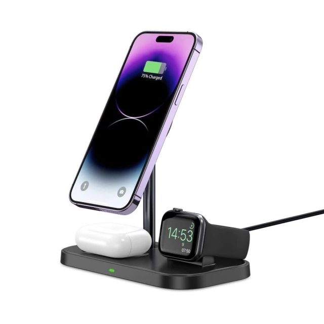 Bezdrôtová indukčná nabíjačka QI15W-A22 3V1 Magnetic MagSafe Wireless Charger čierna pre iPhone/AirPods/Watch White