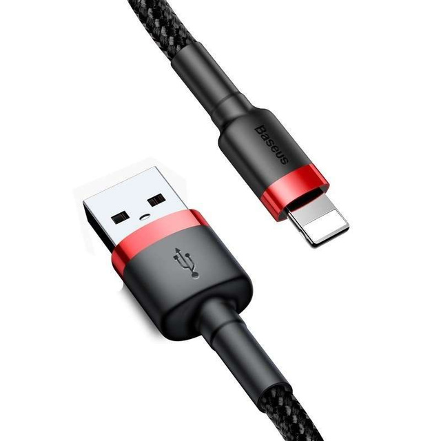 Кабель Baseus Cafule Lightning USB 2.4A 50см (чорно-червоний)