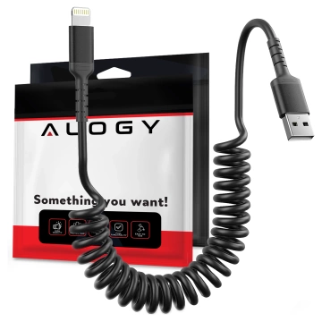 Alogy špirálový nabíjací kábel do auta pre iPone 3A 150 cm USB A-Lightning čierny