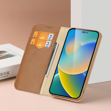 Dux Ducis Hivo Leather Flip Cover Genuine Leather Wallet for Cards and Documents iPhone 14 Pro Коричневий