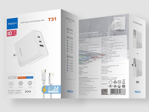 USB nástěnná nabíječka 2x USB-C Rock Gan EU / US USB-C kabel typu C