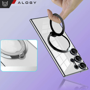 Hülle für Samsung Galaxy S24 Ultra Magnetische Hülle Ring Mag Safe Klarer Halter Magnet Alogy Schwarz Transparent Qi Ladegerät
