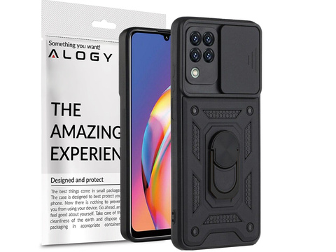 Obrněné pouzdro s krytem fotoaparátu Alogy Stand Ring Armor pro Galaxy A22 / M22 4G černé