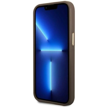 Etui Guess GUHMP14LU4GPRW pre Apple iPhone 14 Pro 6,1" brązový/hnedý pevný obal 4G Logo Plate MagSafe