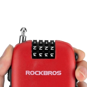 Zámek na kolo Rockbros 32420981001 se zatahovacím lankem - červený