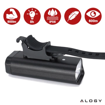 Svetlo na bicykel Predné LED predné svetlo Osvetlenie na bicykel Vodotesné IPX5 Alogy P12 Bike Light Black