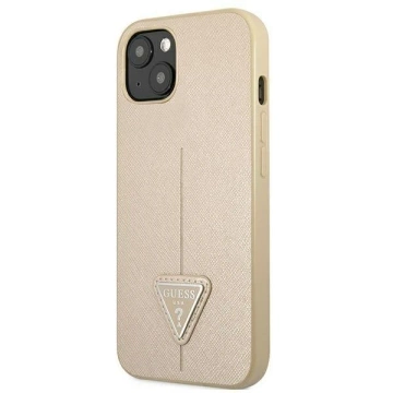 Etui Guess GUHCP13SPSATLE do Apple iPhone 13 Mini 5,4" béžové/béžové pevné pouzdro SaffianoTriangle Logo