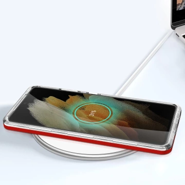 Clear 3in1 case for Samsung Galaxy S22 Ultra gel cover with frame red