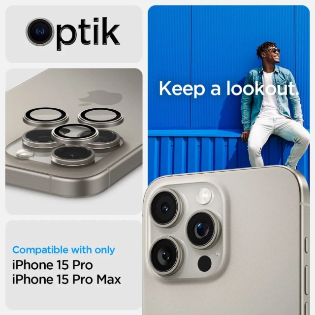 2 x Spigen Optik.TR "Ez Fit" chránič fotoaparátu pre iPhone 14 Pro / Pro Max / 15 Pro / Pro Max Natural Titanium