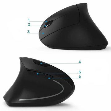 Wireless vertical gaming mouse vertical ergonomic for laptop PC right-handed silent Black