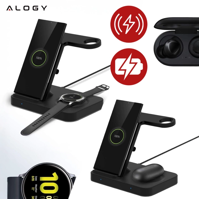 Qi 15W indukčná nabíjačka pre iPhone Apple AirPods bezdrôtová dokovacia stanica 2v1 Black