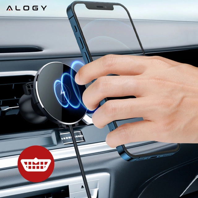 2-in-1 car holder with Alogy Airvent MagSafe QI Charger for MagSafe 15W inductive charger Black