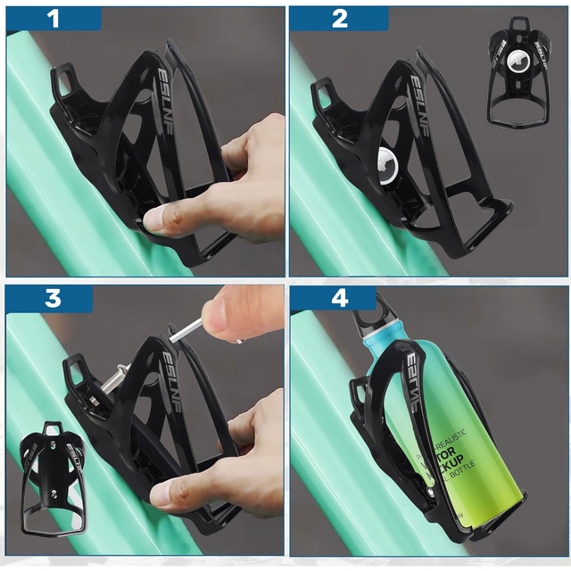 Trinkflaschenkorb, Getränk, Wasser, Fahrradhalter, universeller Flaschenhalter, mit Platz für einen Airtag, schwarz