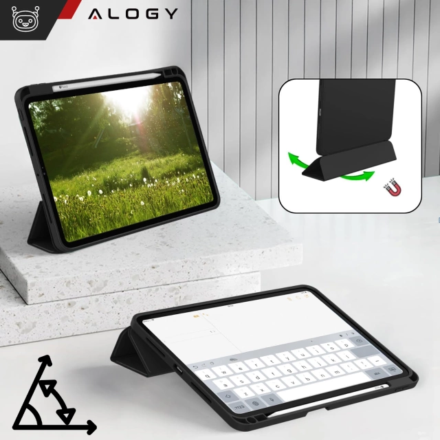 Protective case with stylus holder for Apple iPad Air 13" 2024/2025, iPad Pro 12.9" 2018-2022 Alogy Book Cover Case tablet case Black