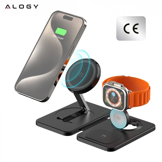 Bezdrátová nabíječka Alogy MagCharge Foldable Pro 3 v 1 pro MagSafe, Apple iPhone, Watch, AirPods, černá