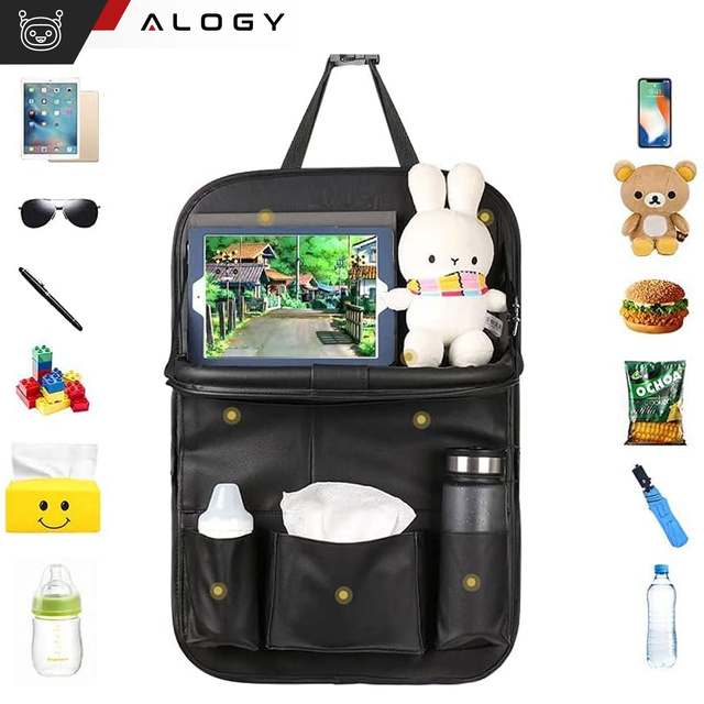2x Organizér do auta cestovný stolík do auta chránič zadného operadla Alogy Black