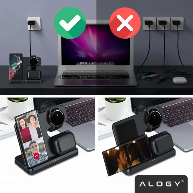 Бездротовий індуктивний зарядний пристрій 3in1 Qi 3.0 Fast для Samsung S22 S23 S24 Galaxy Watch Buds Station чорний