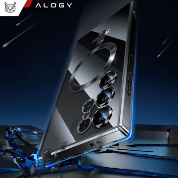 Etui do Samsung Galaxy S24 Ultra Mag Safe Glamour Case Ring obudowa ochrona aparatów Alogy Czarne przezroczyste + Szkło