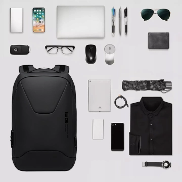 Bange Anti-theft Waterproof Backpack for 15.6" Laptop, City Travel, 46x30x15 cm for Work, Airplane, Men's, Women's, with USB Port and Combination Lock, Black