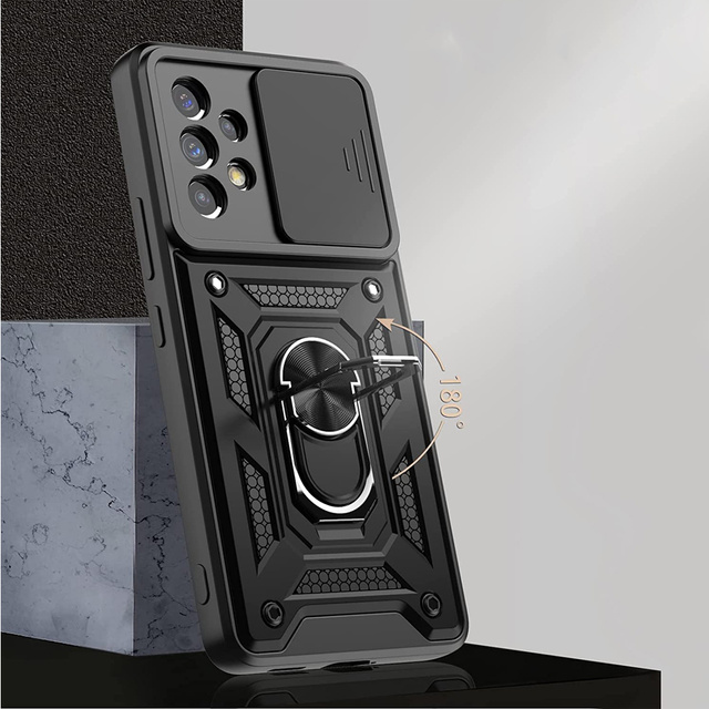 Puzdro Alogy Camshield Stand Ring s krytom na fotoaparát pre Samsung Galaxy A73 / A73 5G Glass