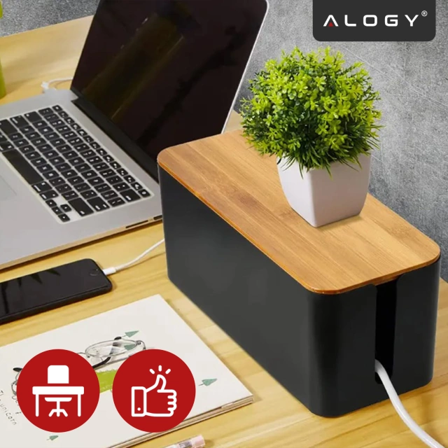 Organizér box na káble lišty box M stolová podlaha Alogy BOX drevo Čierna