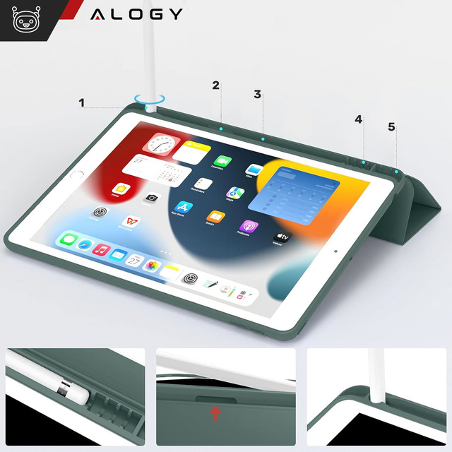 Obal pre Apple iPad 10.2 9 Gen 8/7 2021/2020/2019 Smart Pencil Case Alogy TPU Kryt na tablet Zelené sklo