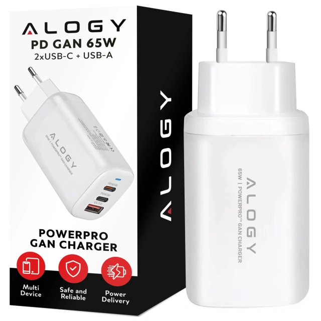 Kabel Zasilający USB-C do USB-C 65W 1m, Szybkie Ładowanie PD, Magnetyczny, Trwały i Elastyczny Przewód Kompatybilny z iPhone, MacBook i Android, Alogy MagiCharge™ – Czarny + Ładowarka Sieciowa 3w1 65W