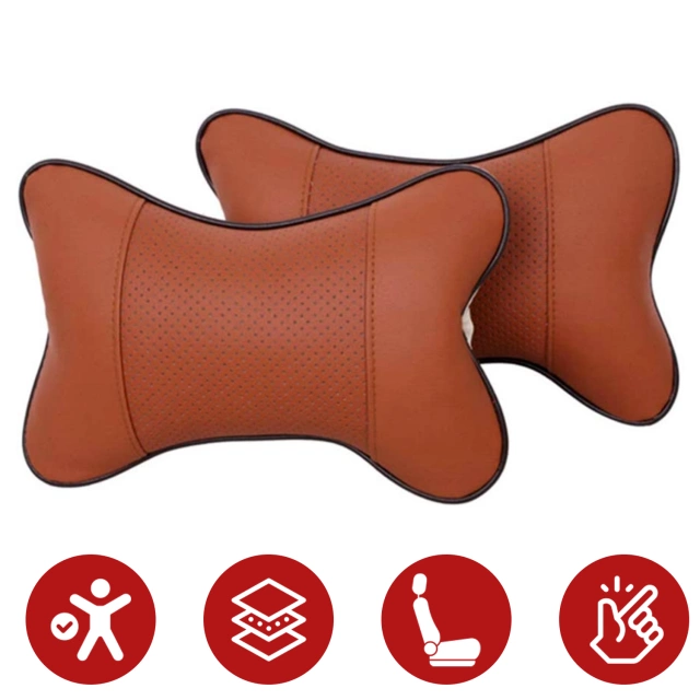 2x Pillow for the headrest for the car comfortable car headrest for the neck Brown
