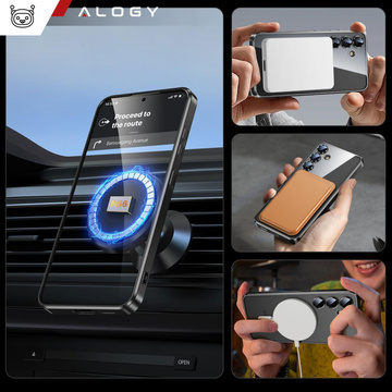 Hülle für Samsung Galaxy S24 Plus Mag Safe Glamour Case Ringgehäuse Kameraschutz Alogy Schwarz Transparentes Glas