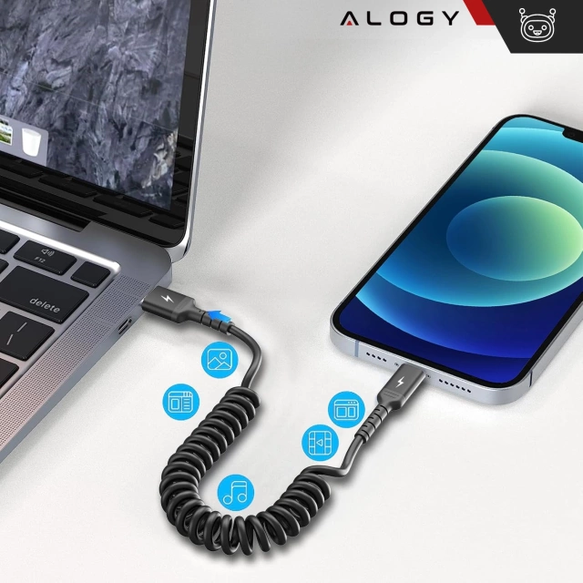 Alogy Spiral Car Charging Cable for iPhone 3A 150cm USB A-Lightning Black