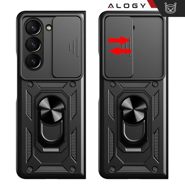 Pouzdro pro Samsung Galaxy Z Fold 6, obrněné, slide, kroužek, ochranné pouzdro pro kameru, Camshield Alogy, černé