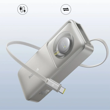 Powerbanka Baseus Free2Pull 10000mAh 30W s portem USB-C a zatahovacím kabelem USB-C - šedá