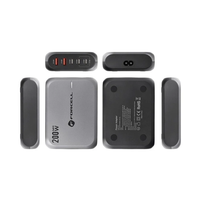 Stolní nabíječka Forcell GaN III 200W 3xUSB-C 2xUSB-A PD QC SFC