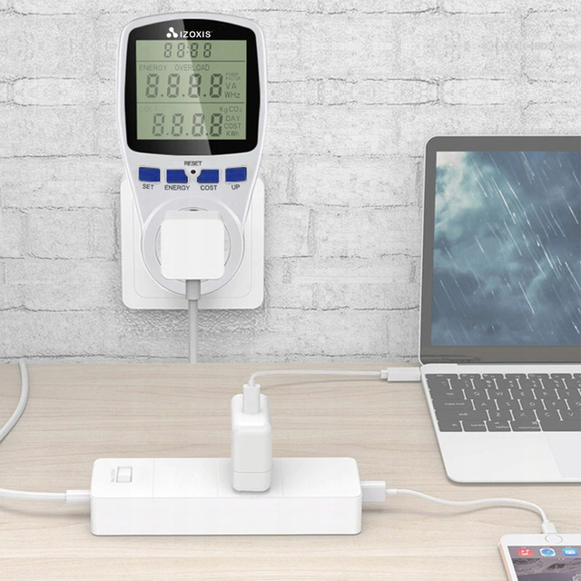 Wattmeter počítadlo prúdu merač spotreby energie napätie pre zásuvkový kontakt Digitálny s bielym displejom