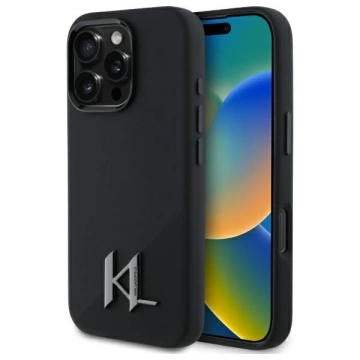 Etui Karl Lagerfeld для iPhone 16 Pro 6.3" Czarny Hardcase Silicone Shadow Metal Initial MagSafe